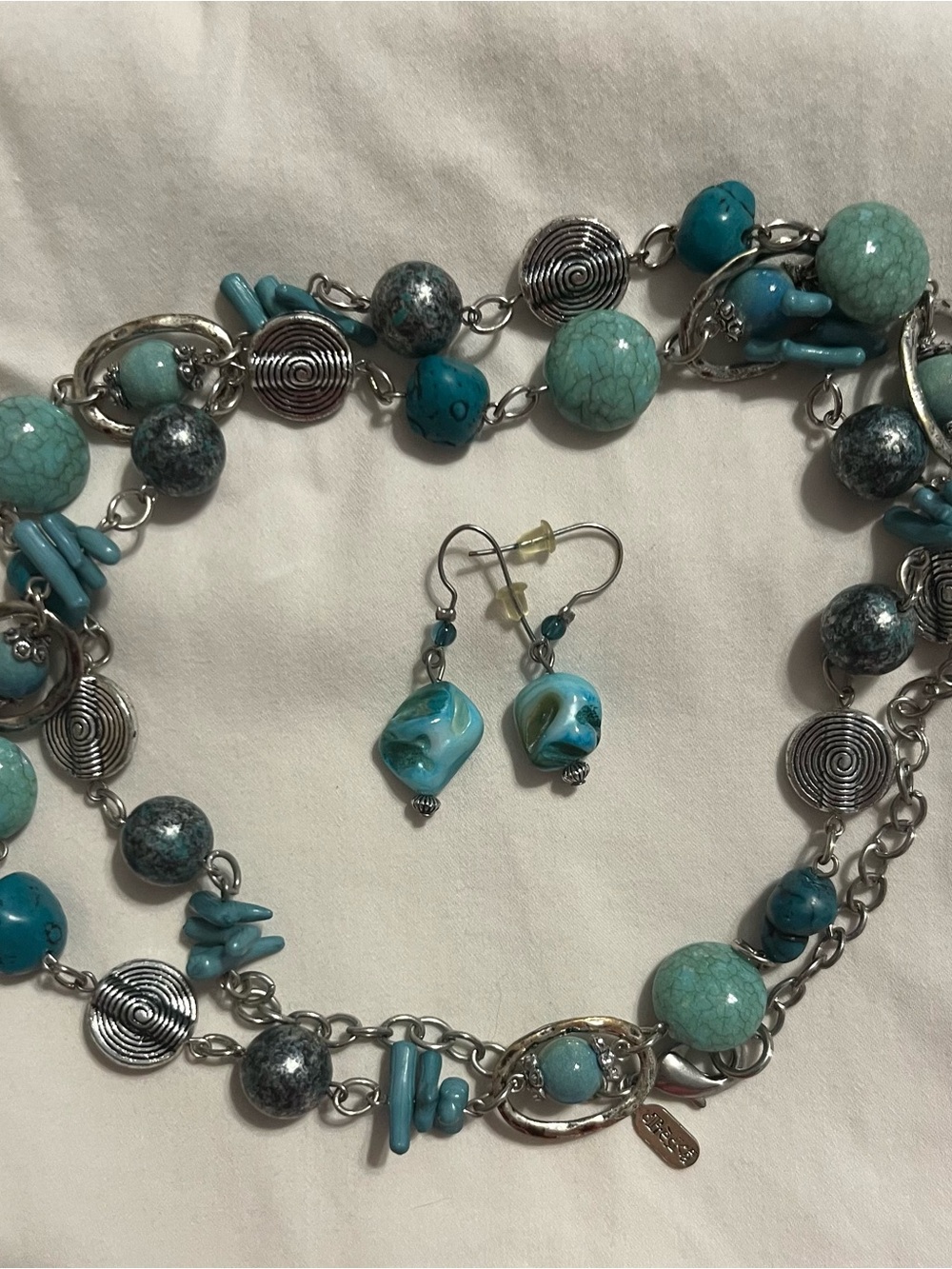 Treska Turquoise Bead Long Necklace & Earrings